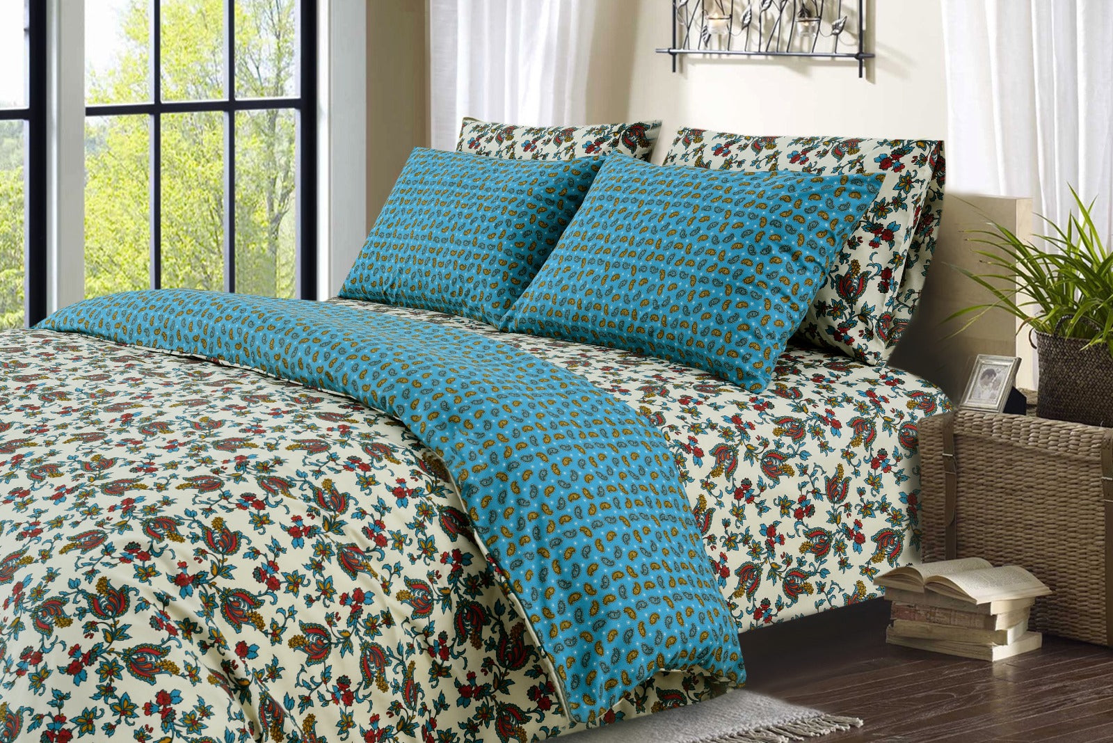 6 PCs Duvet Cover Set-Paisleys Duvet Cover Apricot   