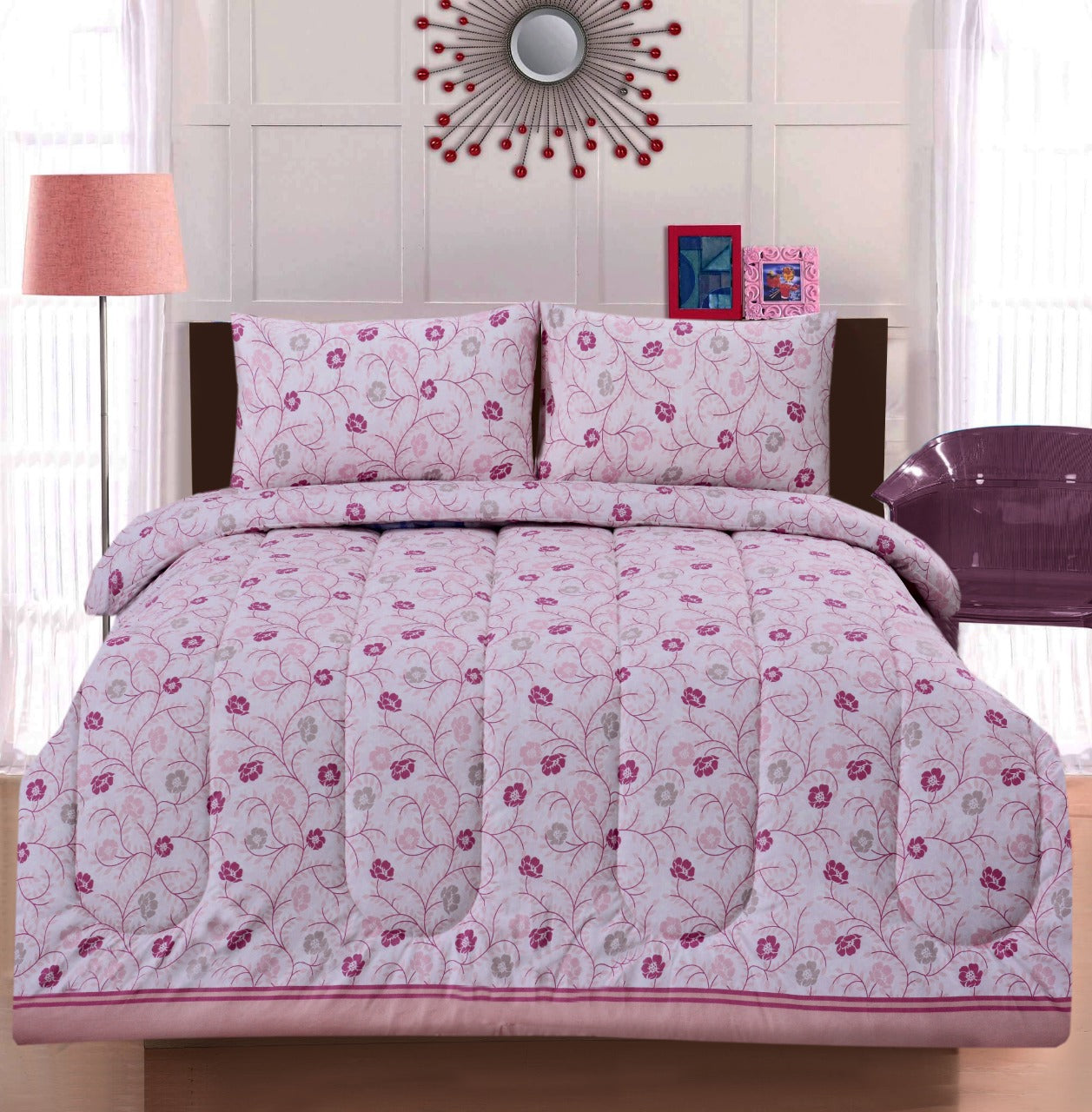 6 PCs Duvet Cover Set-Pink Floral Duvet Cover Apricot   