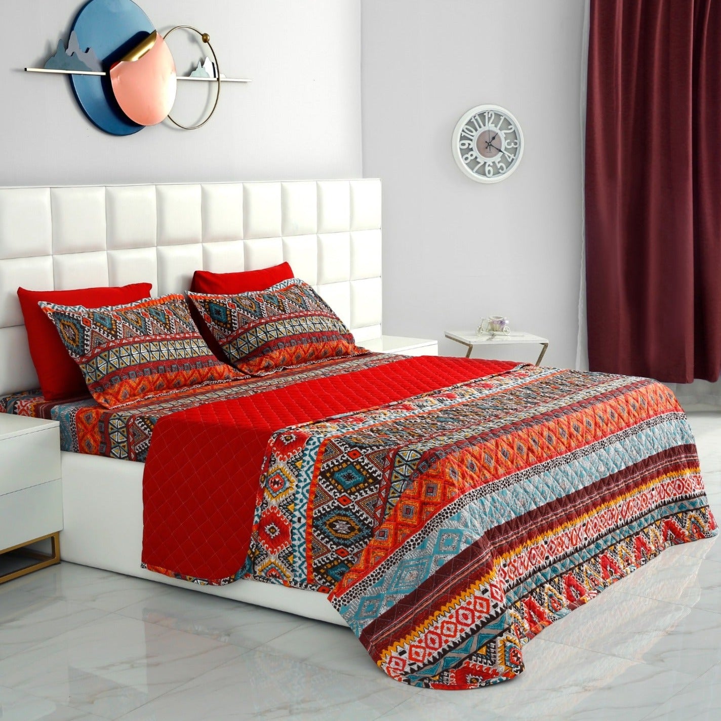 6 PCs Printed Bed Spread Set-Ethnic Bed Spread Apricot   