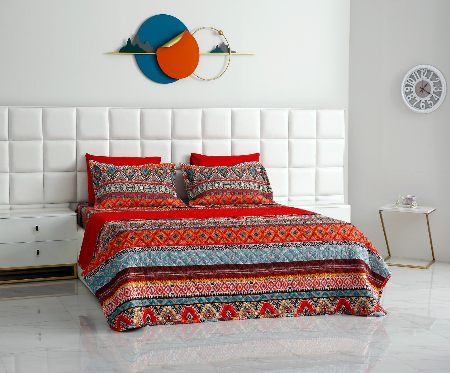 6 PCs Printed Bed Spread Set-Ethnic Bed Spread Apricot   