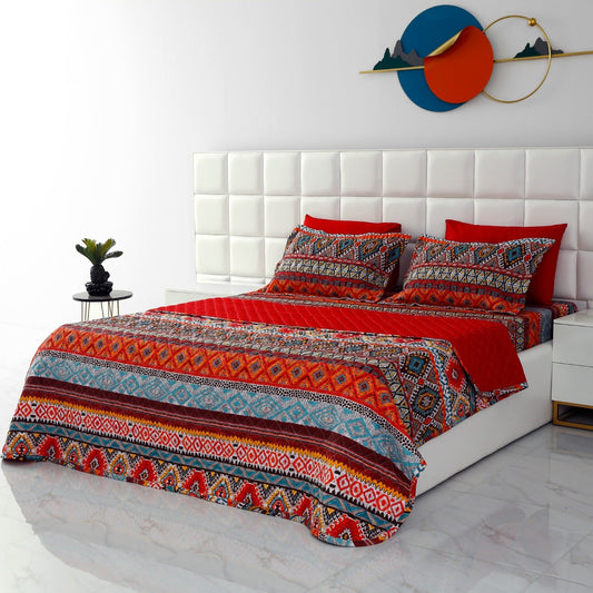 6 PCs Printed Bed Spread Set-Ethnic Bed Spread Apricot   