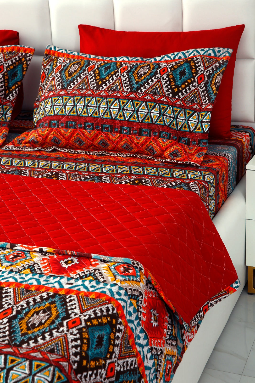 6 PCs Printed Bed Spread Set-Ethnic Bed Spread Apricot   