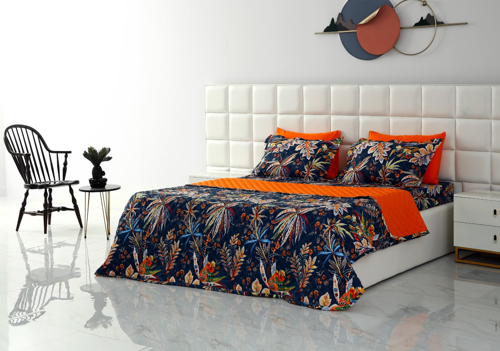 6 PCs Printed Bed Spread Set-Johana Bed Spread Apricot   