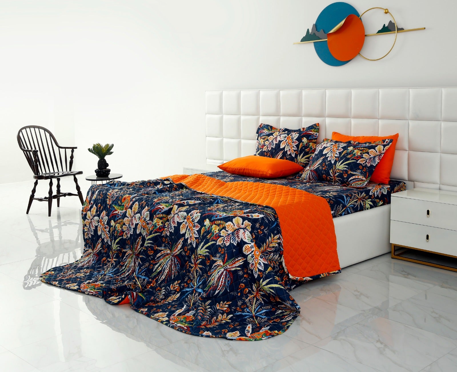 6 PCs Printed Bed Spread Set-Johana Bed Spread Apricot   