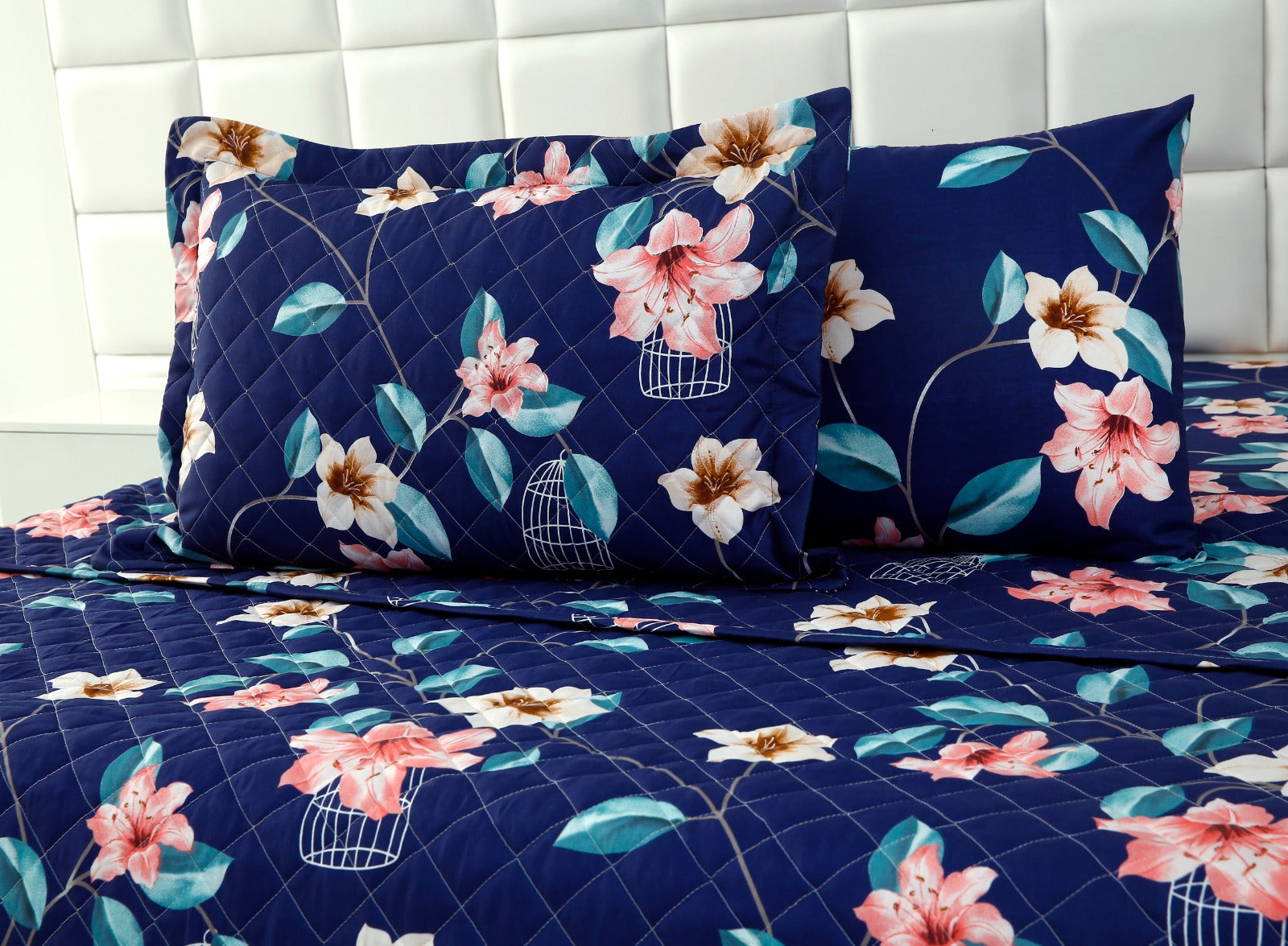 6 PCs Printed Bed Spread Set-Rosette Flower Bed Spread Apricot   