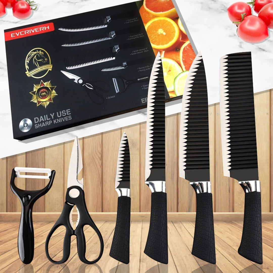 6 PCs Stainless Steel(4292)-Black Knife Set  Apricot   