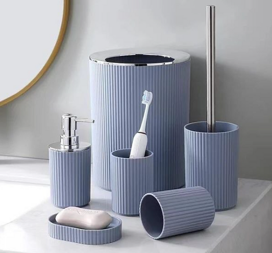 6 Pcs Printed Bathroom Accessory Set-10476Grey with Sliver Lid Bathroom Accessory Sets Apricot   