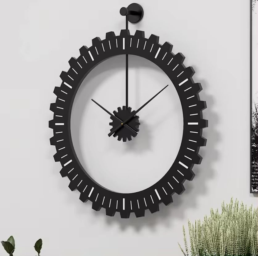 60CM Metal Gear Style Wall Clock-Black(SA2405-215) Clock Apricot   