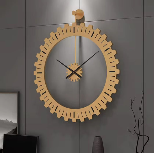 60CM Metal Gear Style Wall Clock-Golden(SA2405-215) Clock Apricot   