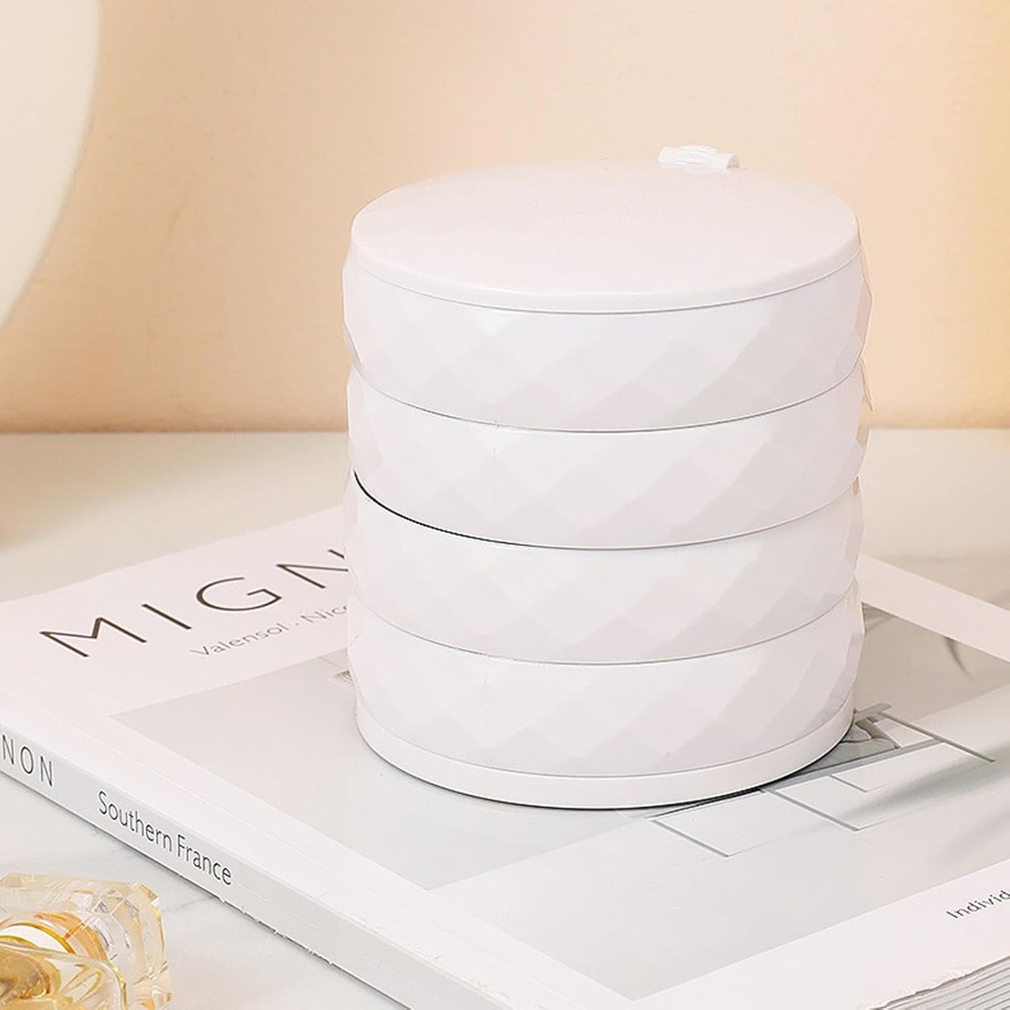 360° Rotatable Jewelry Organizer With Mirror-SA2411-53 (White) Cosmetic Organizer Apricot