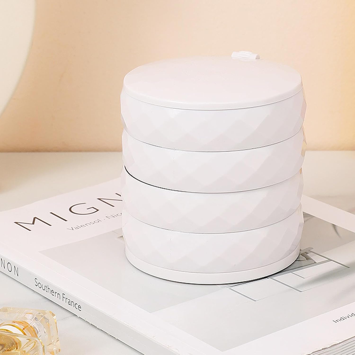 360° Rotatable Jewelry Organizer With Mirror-SA2411-53 (White) Cosmetic Organizer Apricot