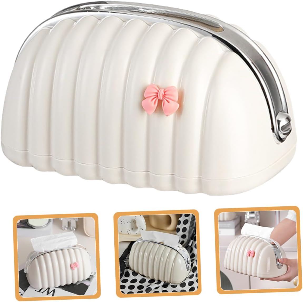 Tissue Box With Bow-SA2408-300 Tissue Box Apricot