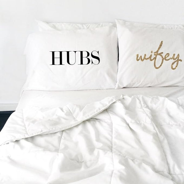 2 PCs Digital Printed Cotton Cushions-Hubs & Wifey