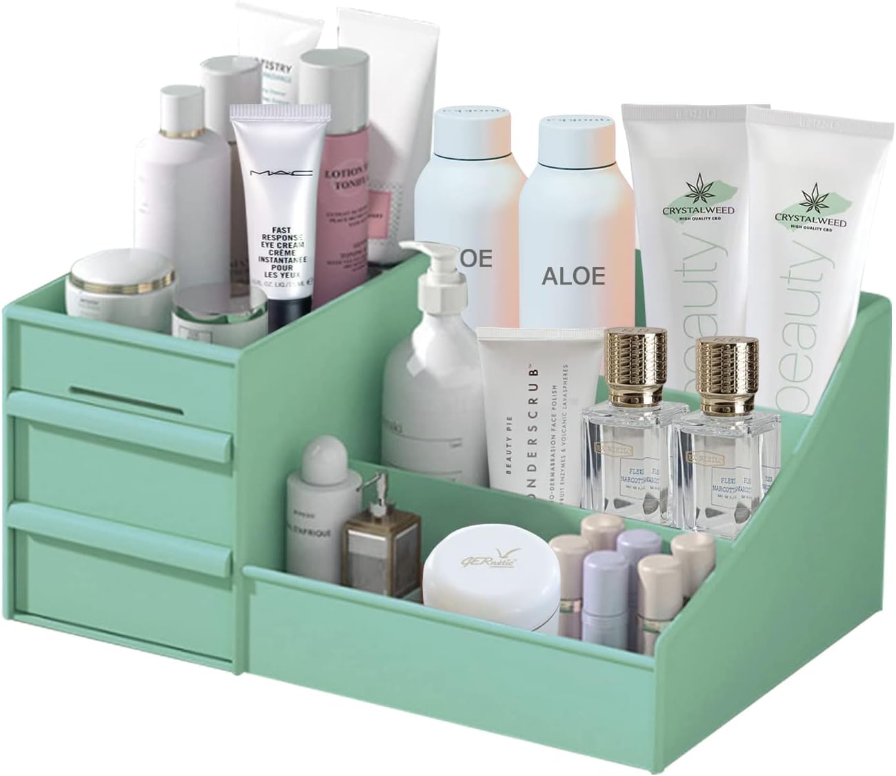 Makeup Organizer with Drawers-Green Cosmetic Organizer Apricot