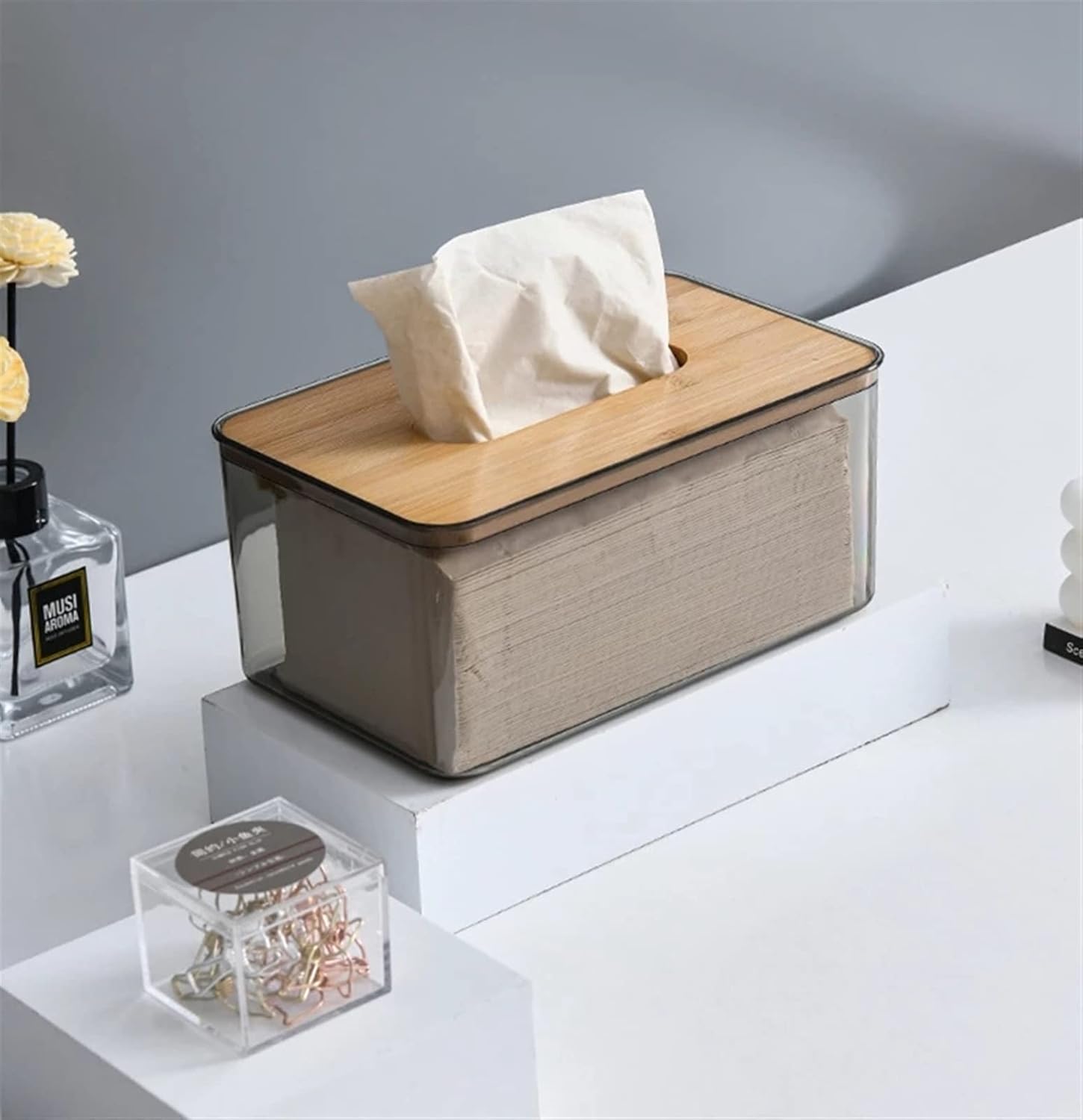 Bamboo Lid Transparent Tissue Box Tissue Box Apricot