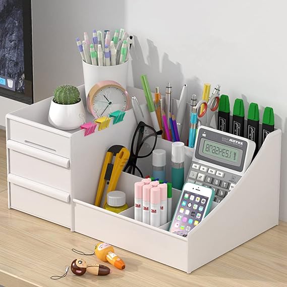 Makeup Organizer with Drawers-White Cosmetic Organizer Apricot