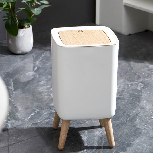 Indoor trash Bin With Wooden Feets-SA2408-110 Bathroom Accessory Sets Apricot