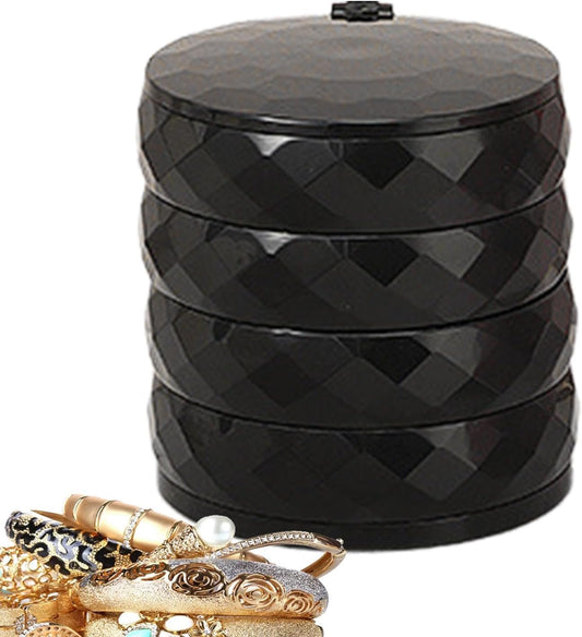 360° Rotatable Jewelry Organizer With Mirror-SA2411-52(Black) Cosmetic Organizer Apricot