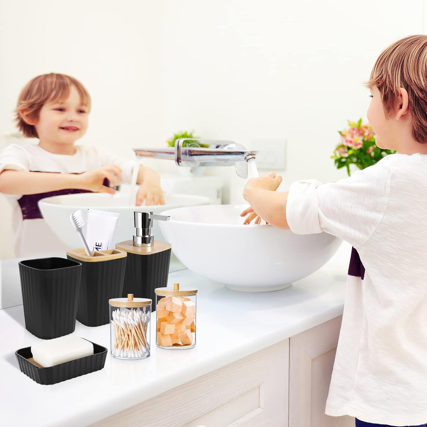 7PCS Bathroom Accessory Set-SA2408-311(Black) Bathroom Accessory Sets Apricot