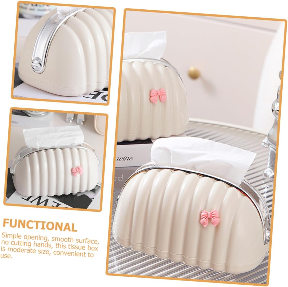 Tissue Box With Bow-SA2408-300 Tissue Box Apricot