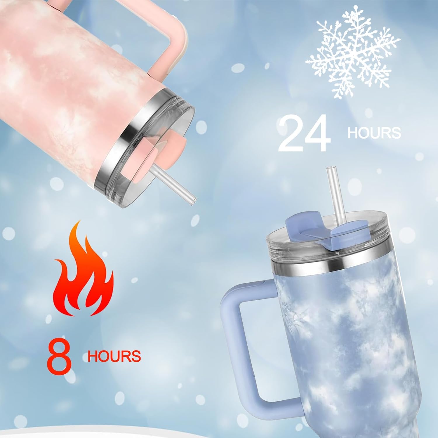 Stanley Quencher H2.0 FlowState™ Tumbler 40 OZ-1200ML-Marble Pattern(BLUE) Tumbler Apricot