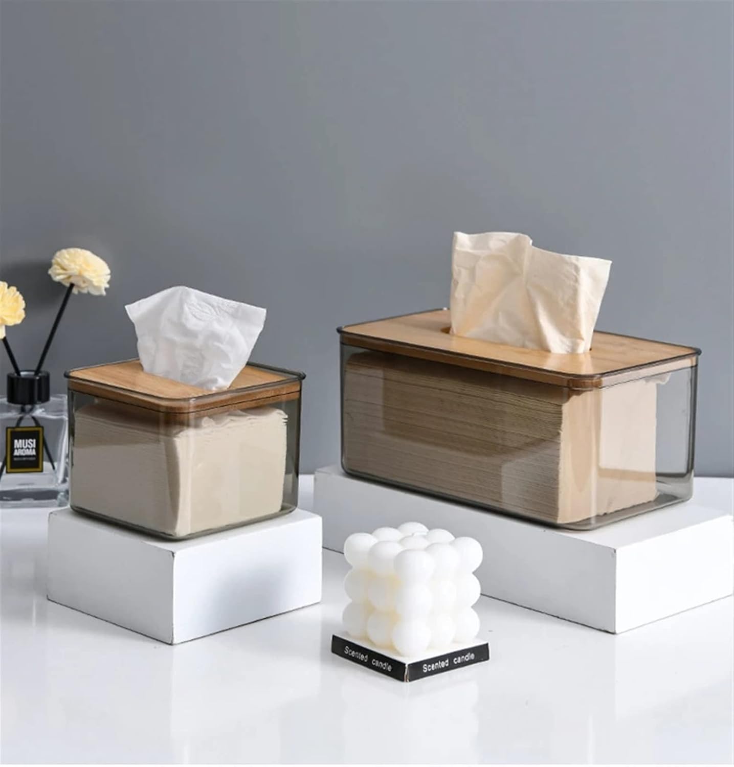 Bamboo Lid Transparent Tissue Box Tissue Box Apricot