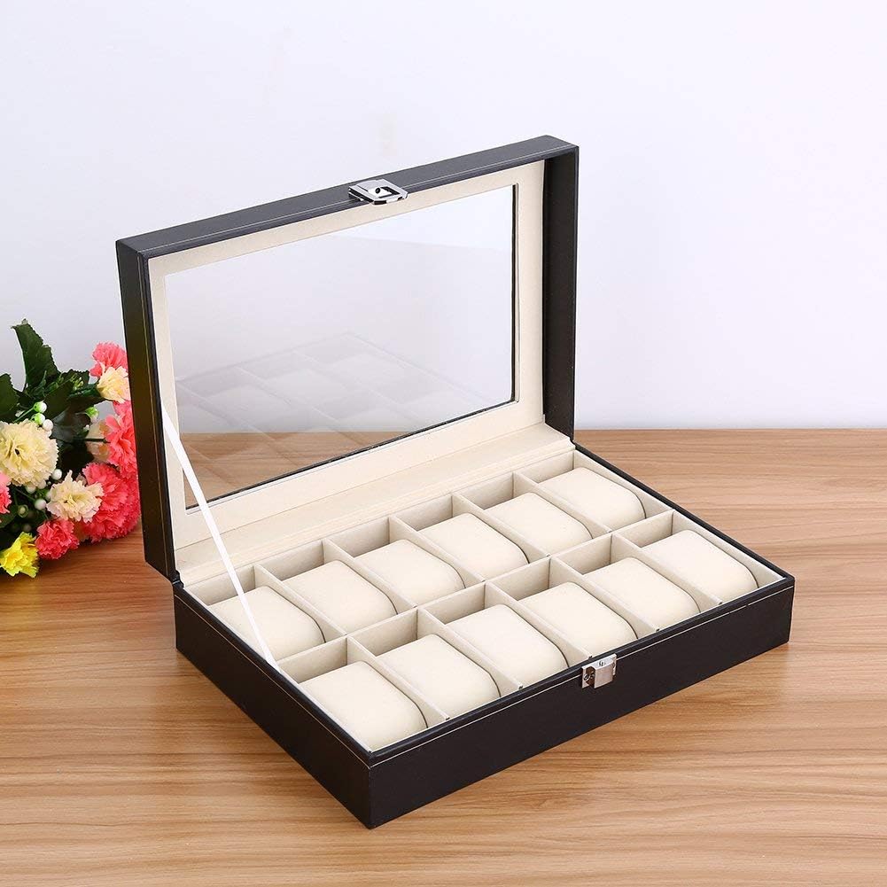 12 Slots Watch Organizer-SA2411-56(Black) Watch box Apricot