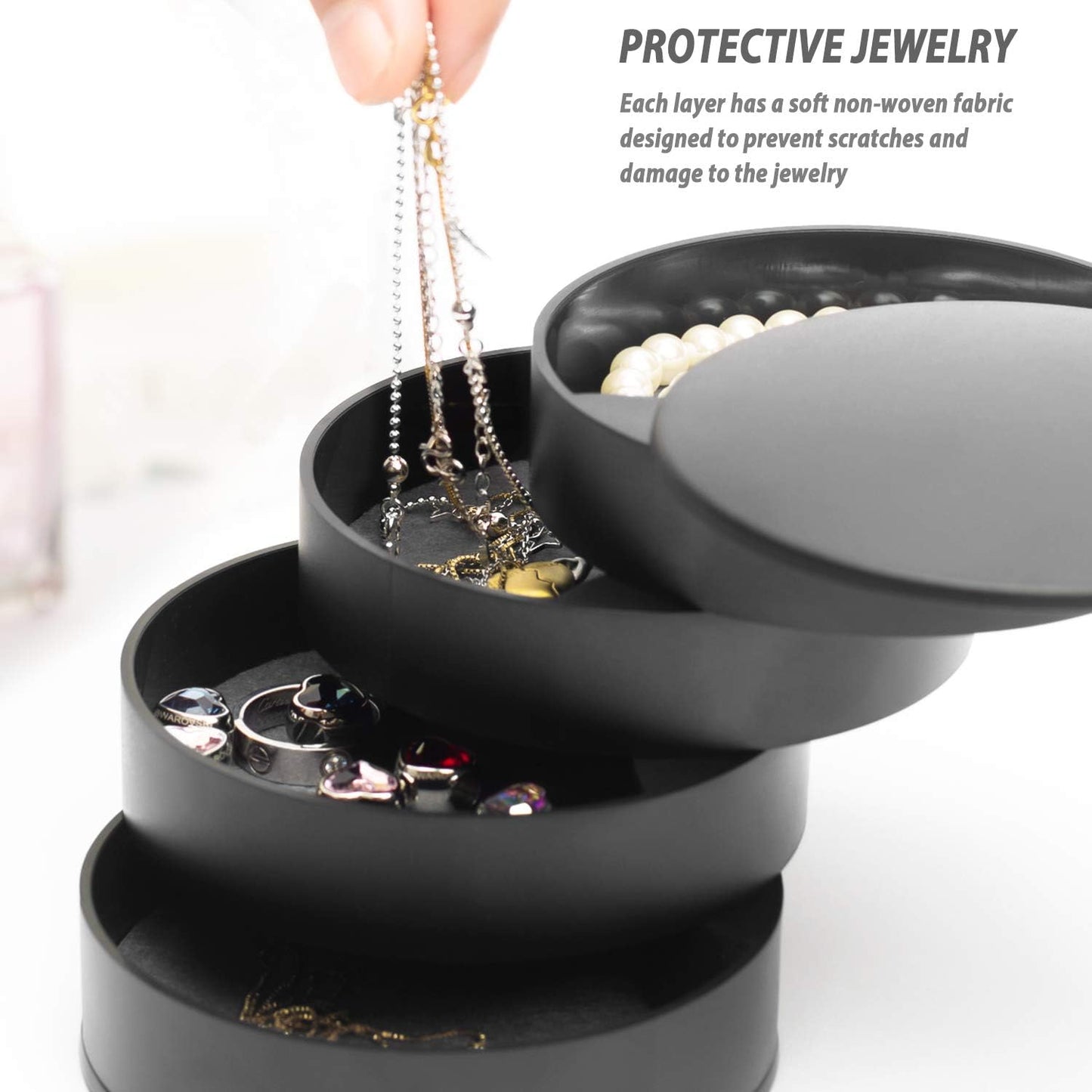 Jewelry Organizer With Mirror-SA2408-191(Black) Cosmetic Organizer Apricot