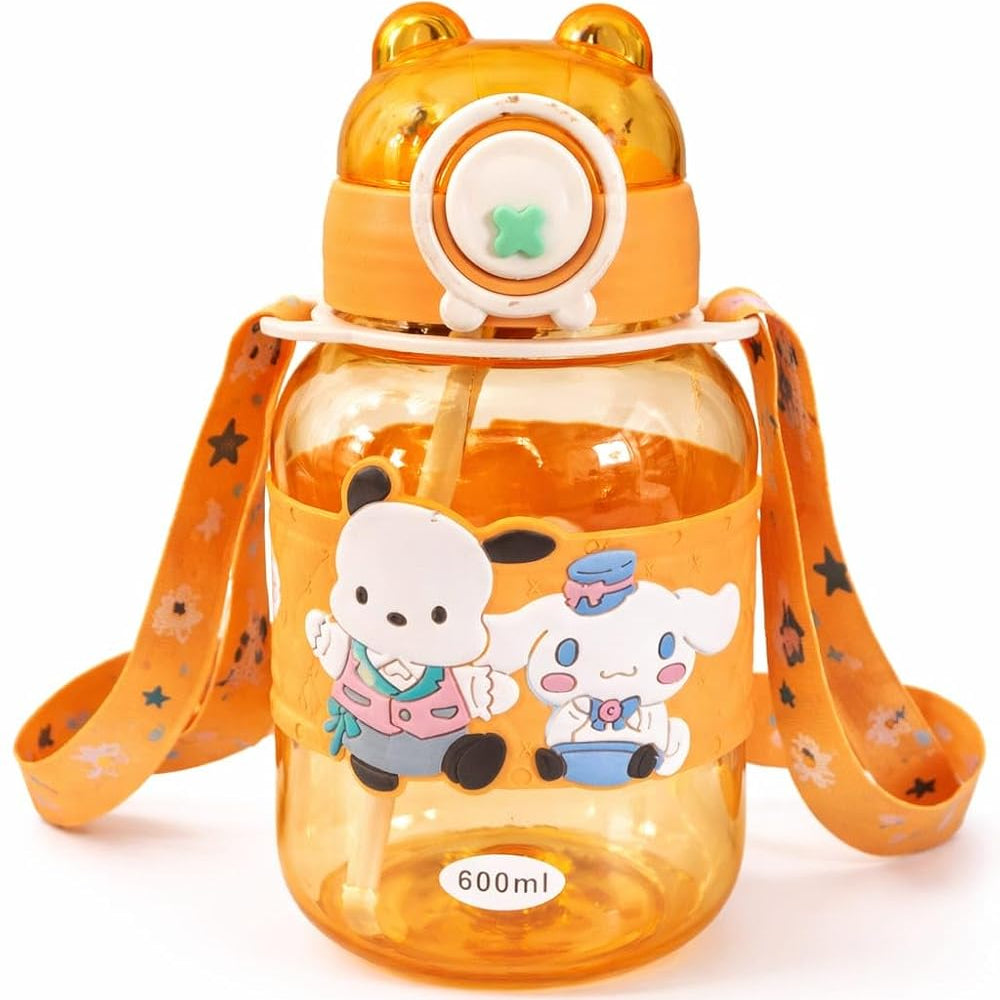 Kids Cartoon Sipper Water Bottle 600ml with Adjustable Strap (SA2510-146)Orange Apricot