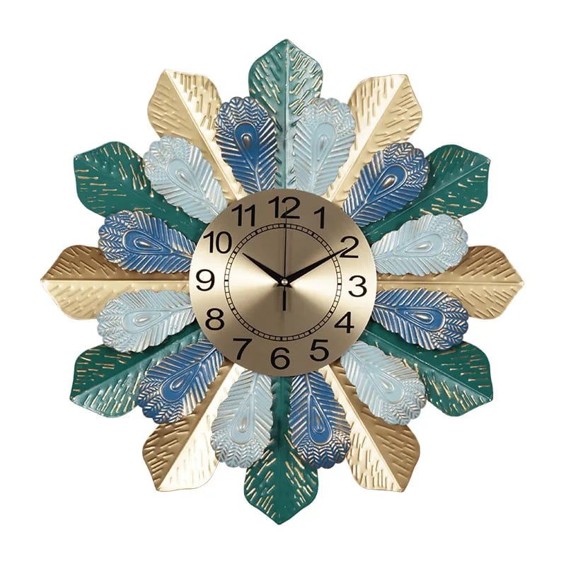 62CM Wall Clock Golden Metallic-Peacock Wings Clock Apricot   