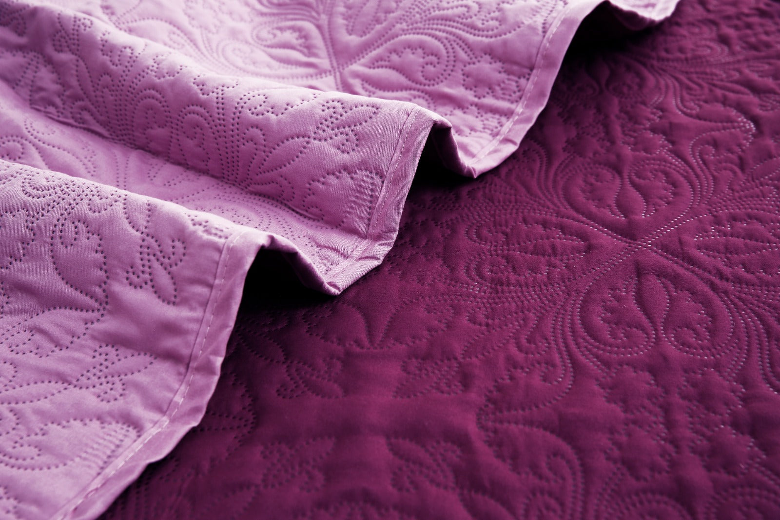 7 PCs Ultrasonic Bed Spread Set-Lilac Over Plum Bed Spread Apricot   