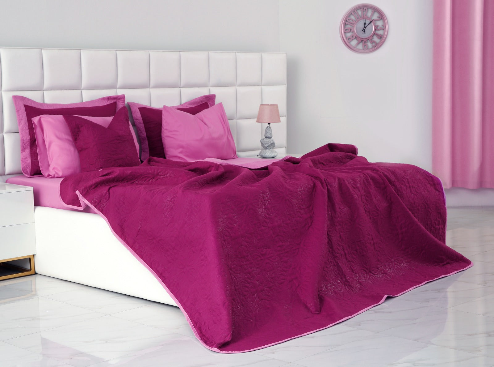 7 PCs Ultrasonic Bed Spread Set-Lilac Over Plum Bed Spread Apricot   