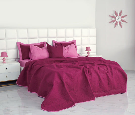 7 PCs Ultrasonic Bed Spread Set-Lilac over Plum Bed Spread Apricot   