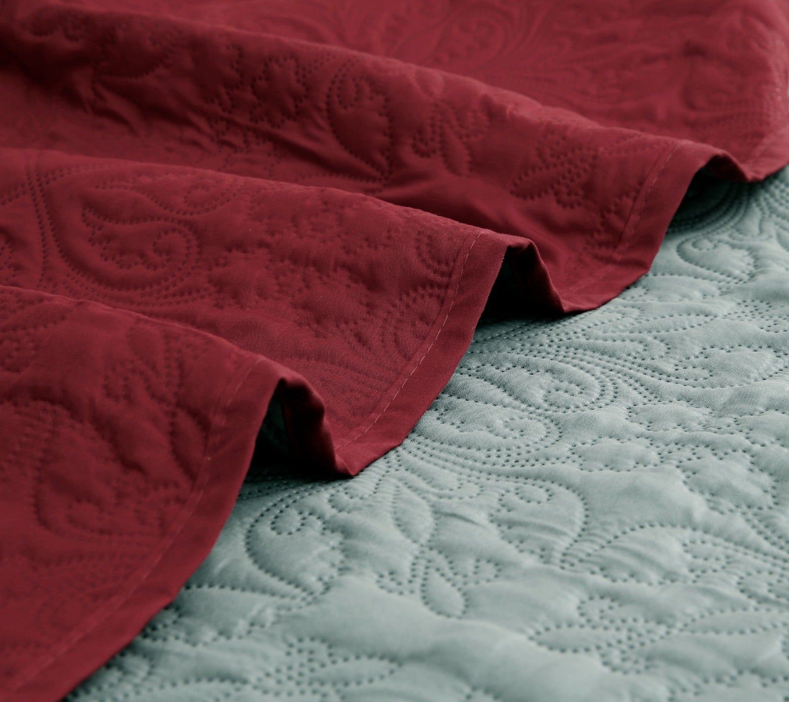 7 PCs Ultrasonic Bed Spread Set-Maroon Over Grey Bed Spread Apricot   