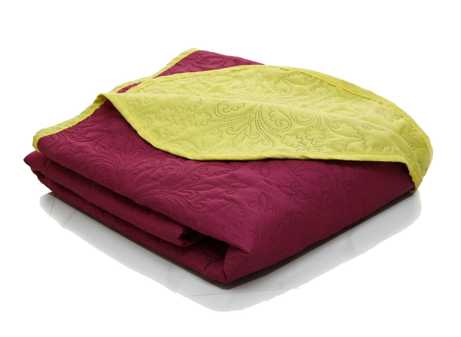 7 PCs Ultrasonic Bed Spread Set-Yellow Over Plum Bed Spread Apricot   