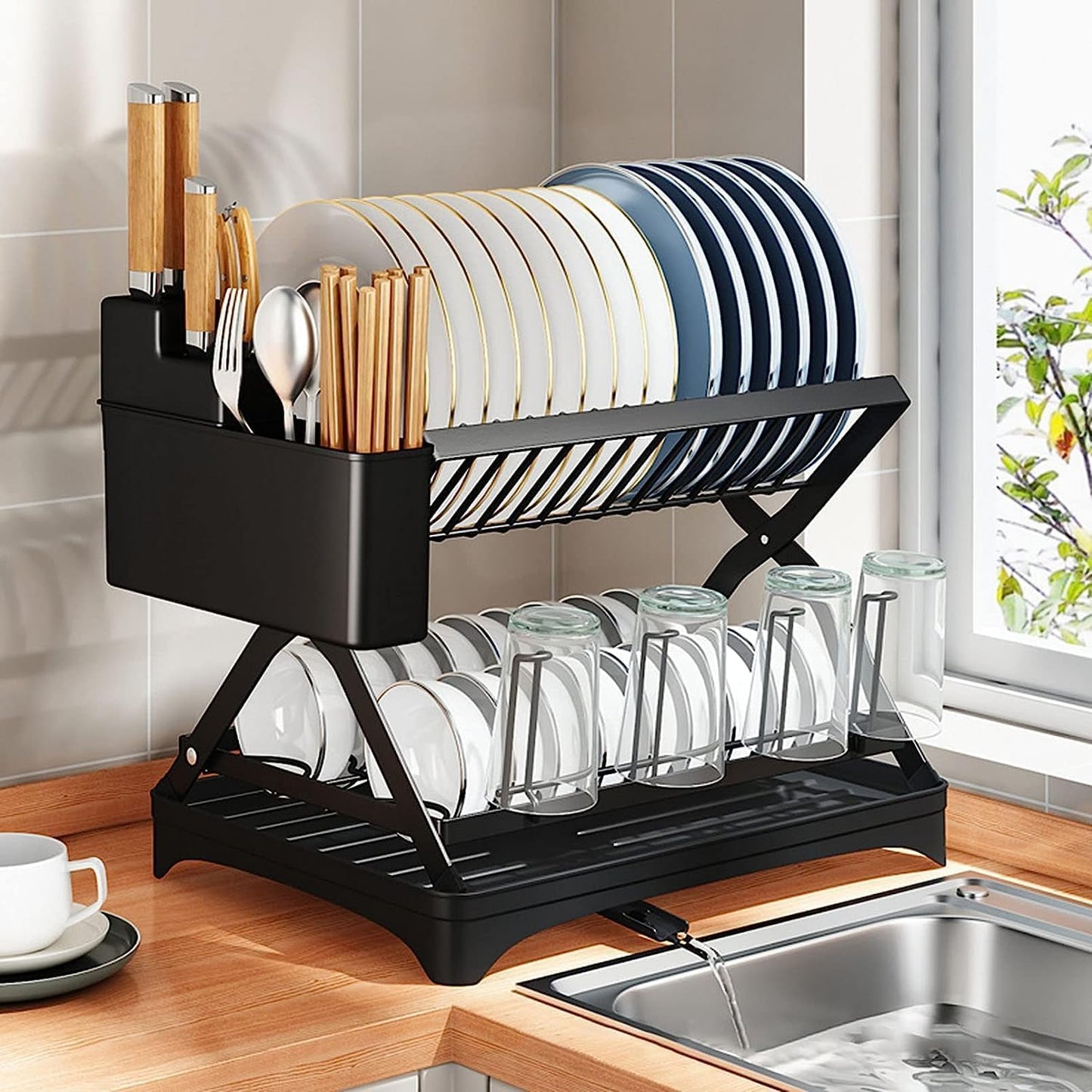 2-Tier Foldable Dish Drying Rack (SA2510-046) Dish Rack Apricot
