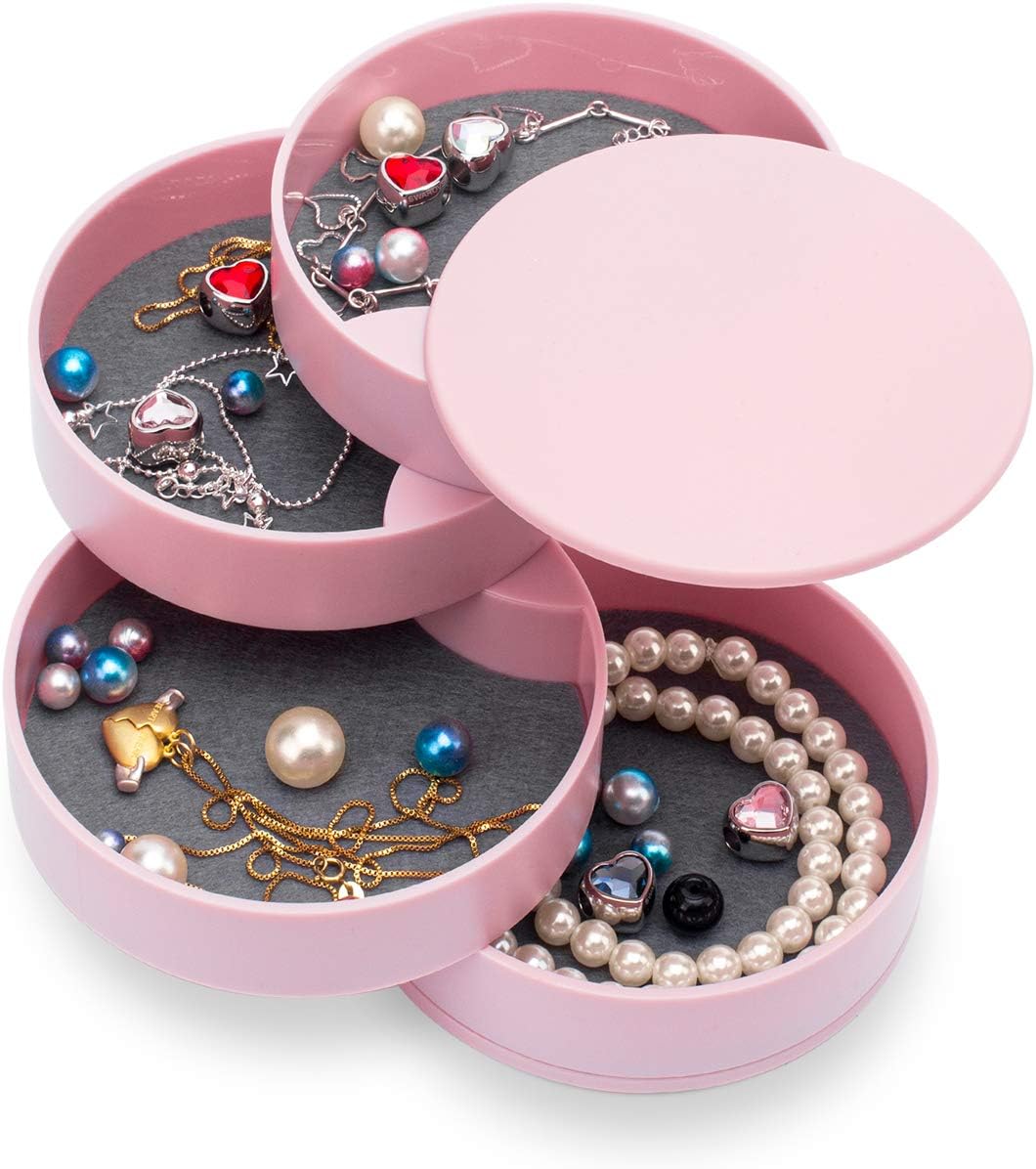 360° Rotatable Jewelry Organizer With Mirror-SA2408-191(Pink) Cosmetic Organizer Apricot