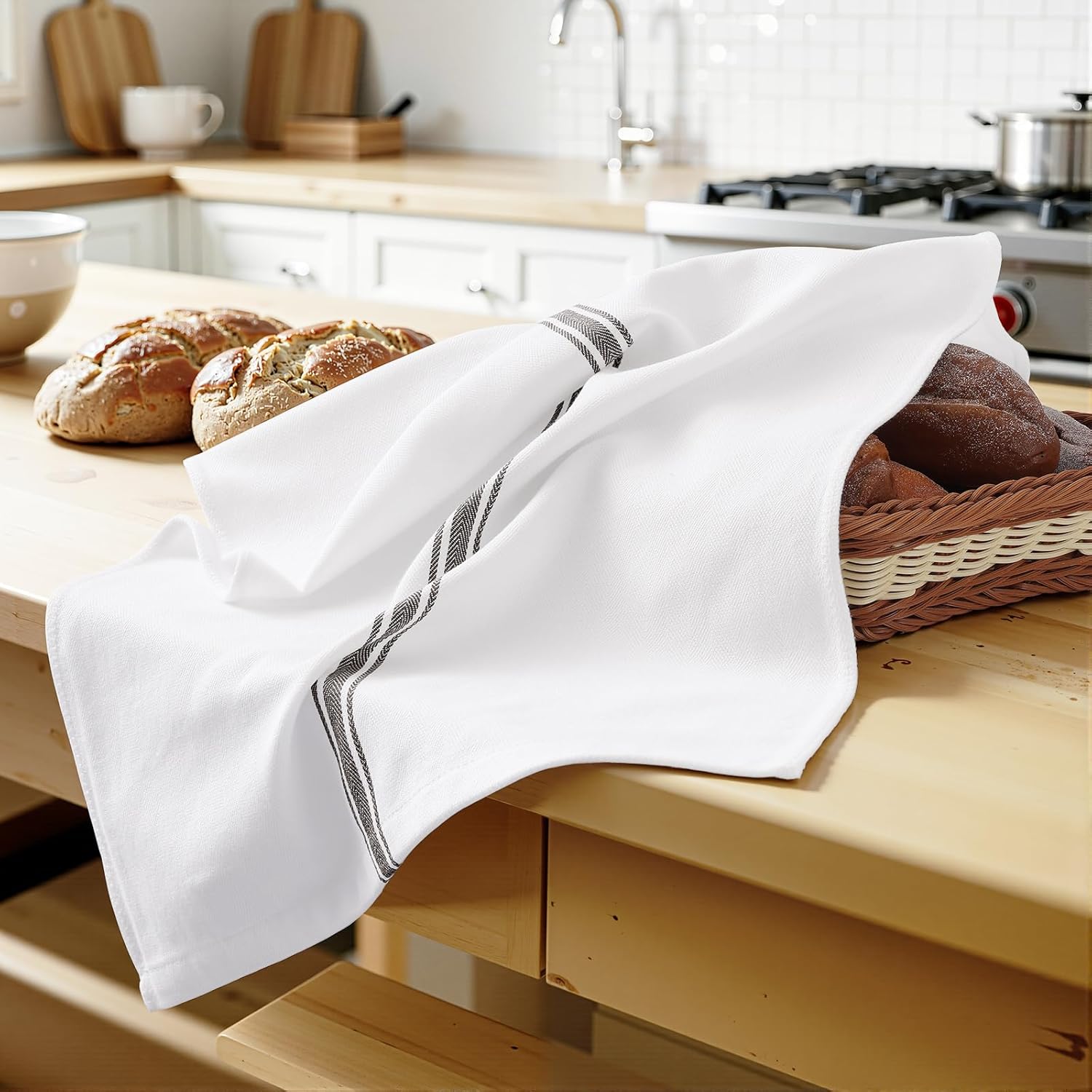 100% Cotton Kitchen Towels & Napkins 6 Pack- GREY Apricot