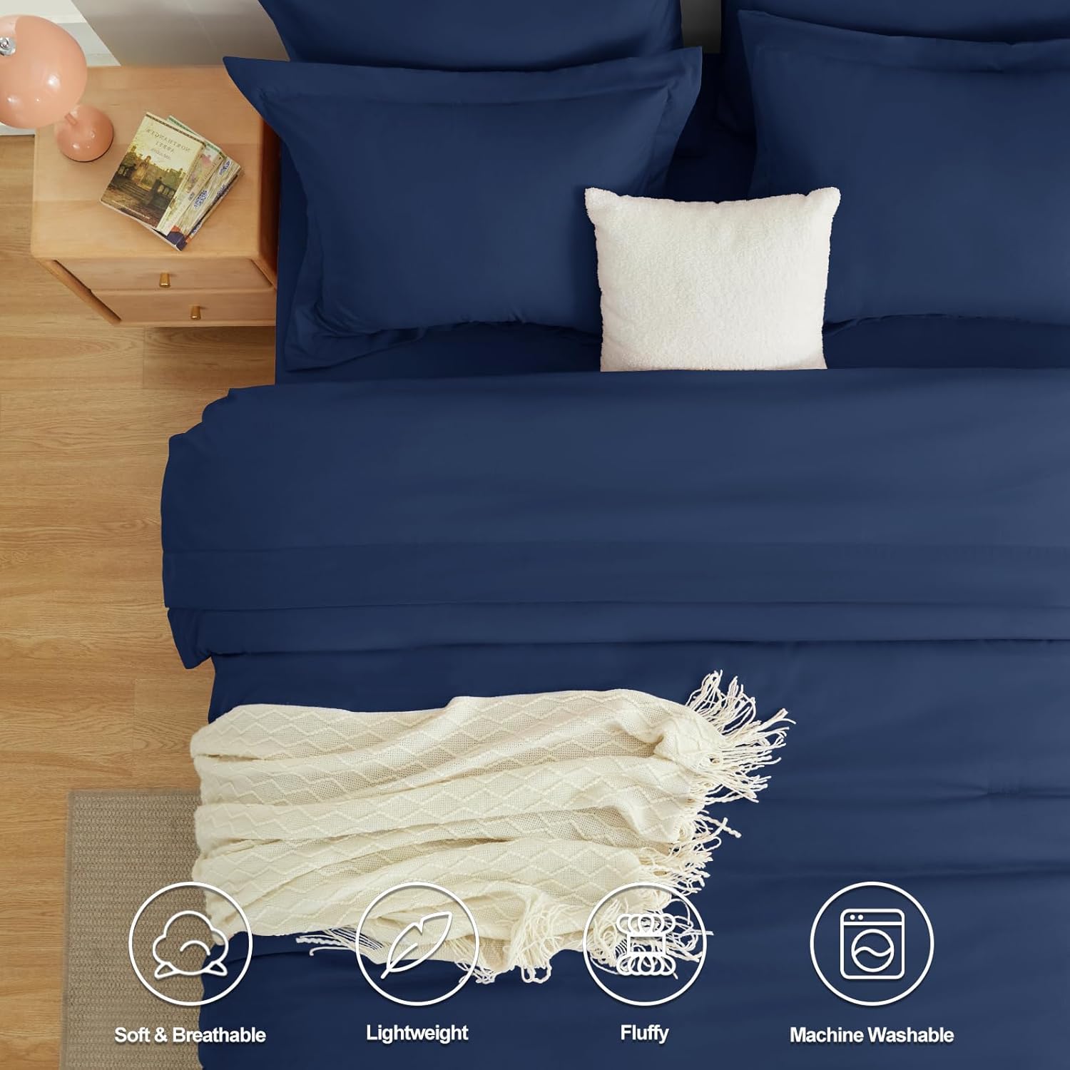 Solid Duvet Cover-Navy Blue Bed Sheets Apricot