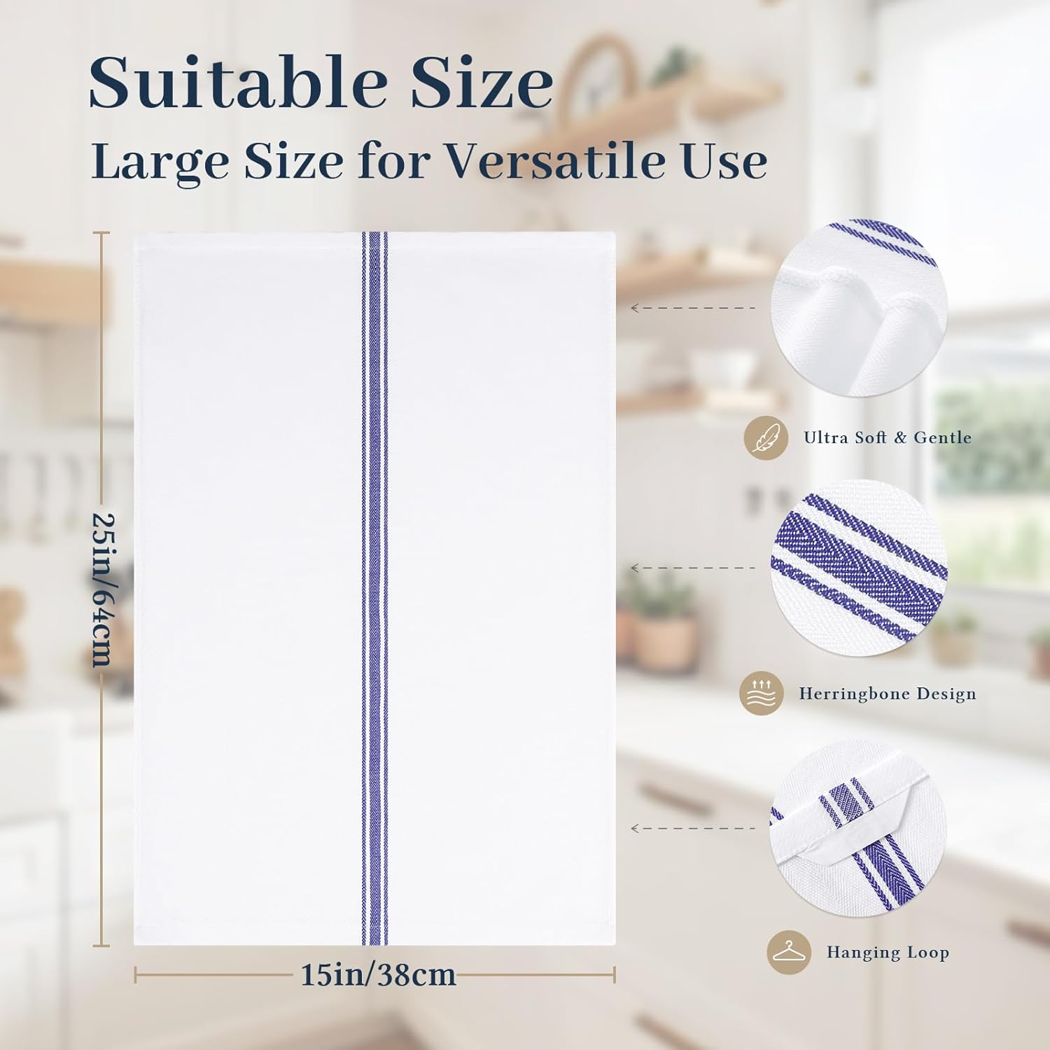 100% Cotton Kitchen Towels & Napkins 6 Pack- BLUE Apricot
