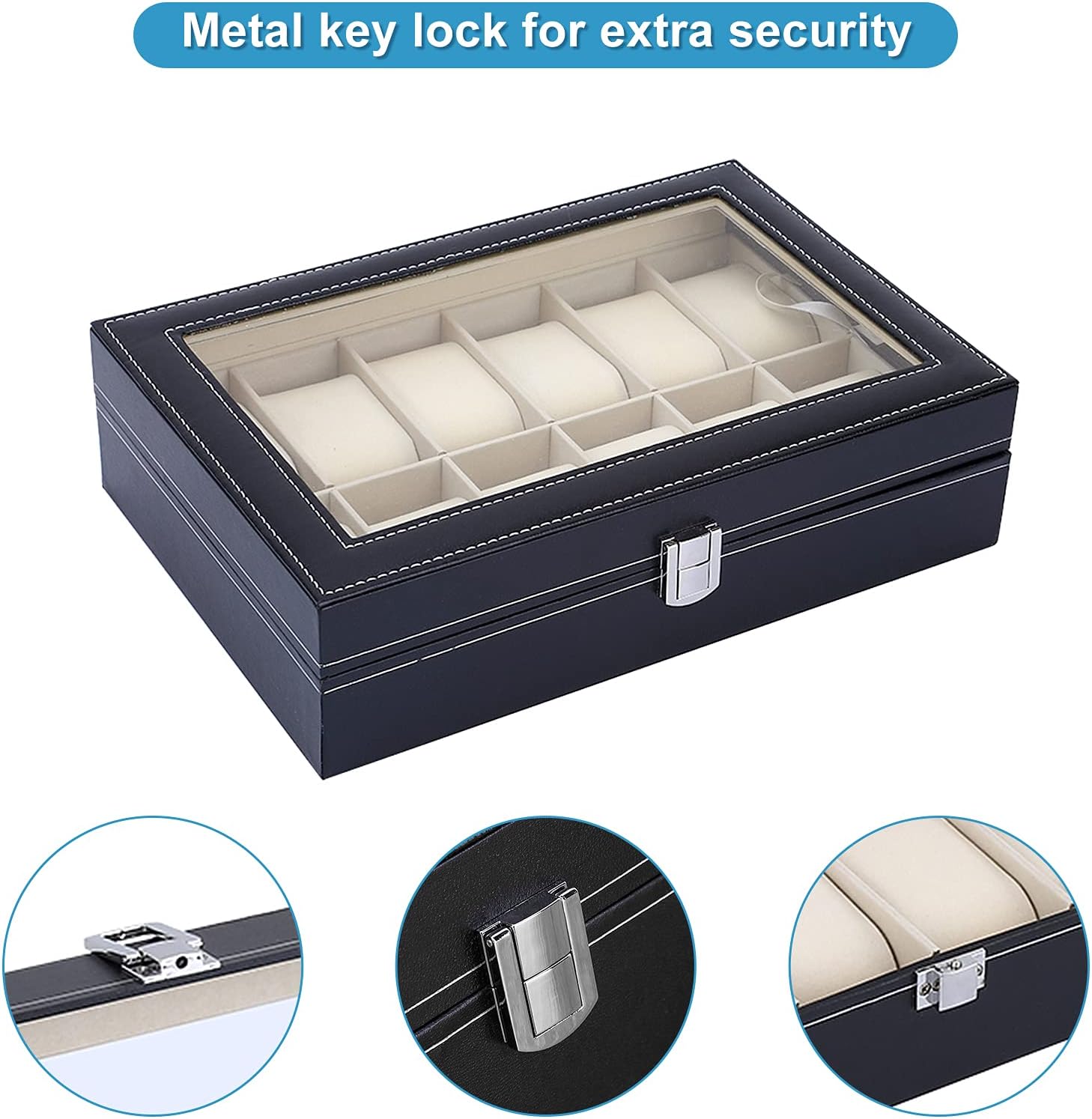 12 Slots Watch Organizer-SA2411-56(Black) Watch box Apricot
