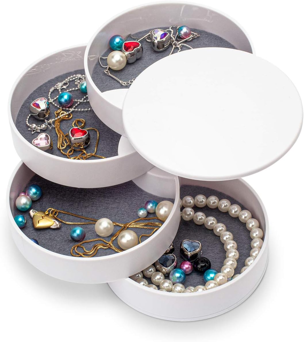 360° Rotatable Jewelry Organizer With Mirror-SA2408-191(White) Cosmetic Organizer Apricot
