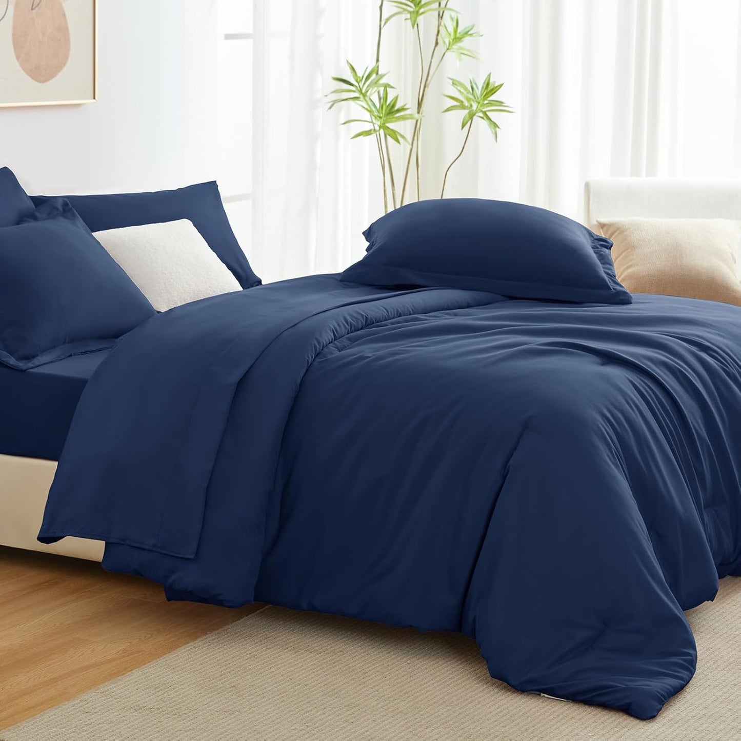 Solid Duvet Cover-Navy Blue Bed Sheets Apricot