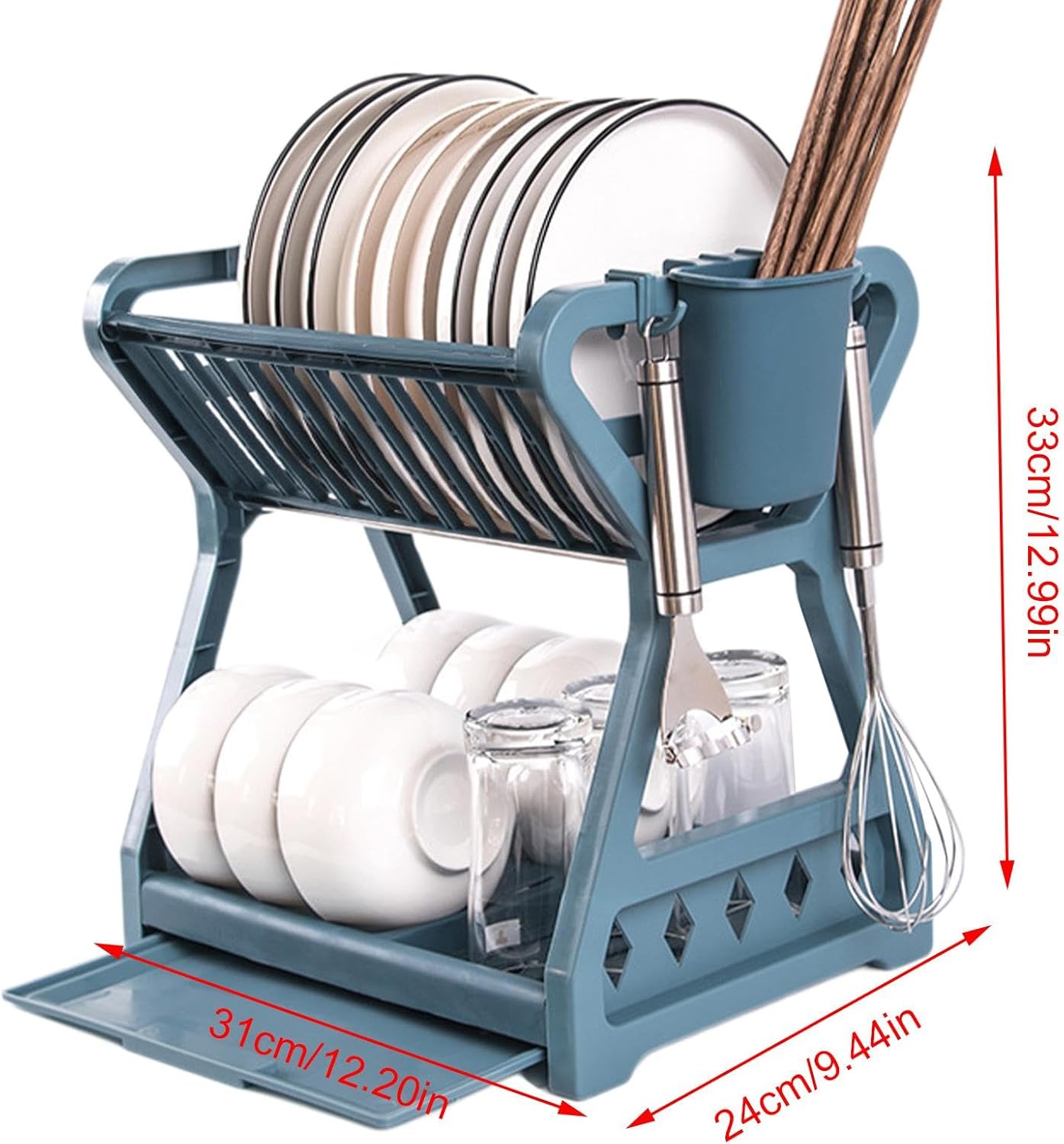 2-Tier-Dish Drying Rack & Utensil Holder(15254) Dish Rack Apricot