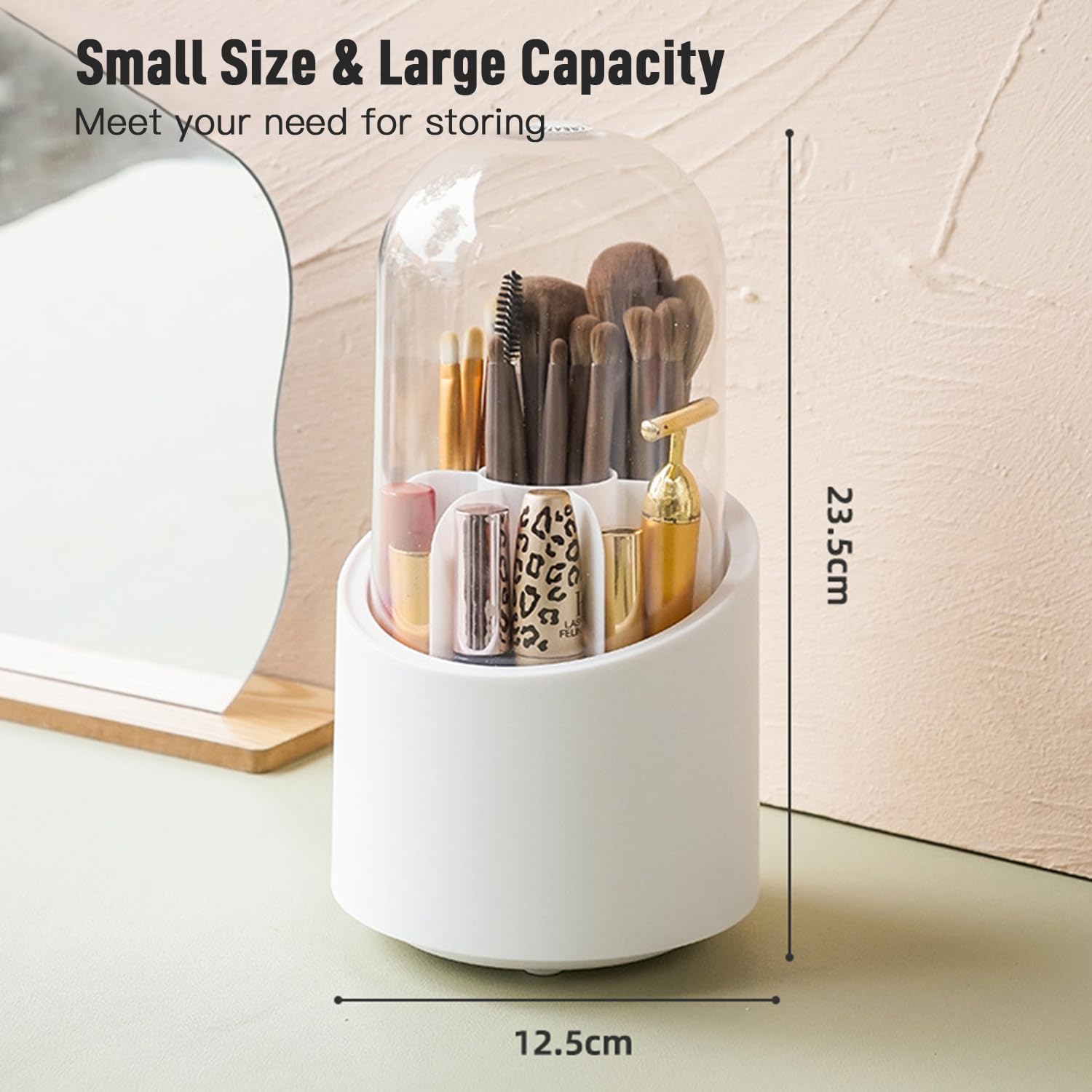 1 Piece 360° Rotating Makeup Brush Holder-SA2408-192 Cosmetic Organizer Apricot