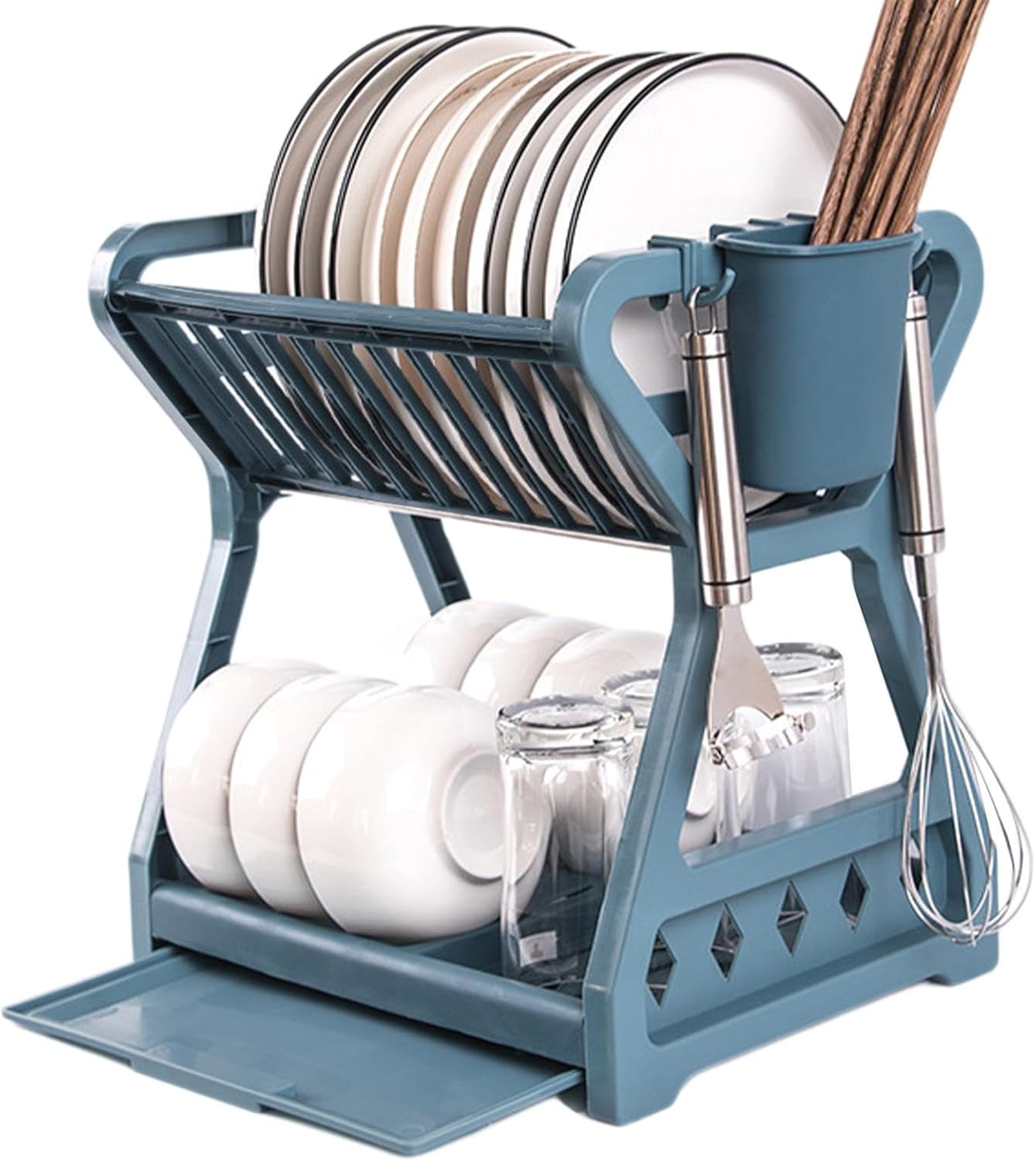 2-Tier-Dish Drying Rack & Utensil Holder(15254) Dish Rack Apricot