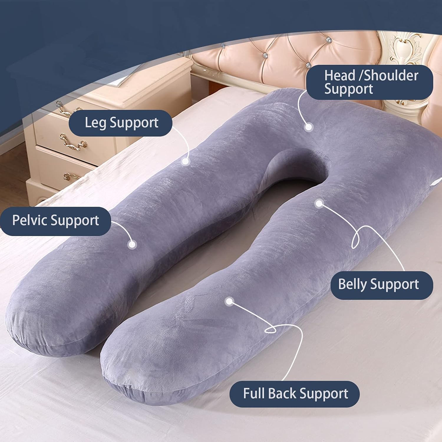 U Shaped Pregnancy Pillows for Sleeping(Assorted) Apricot