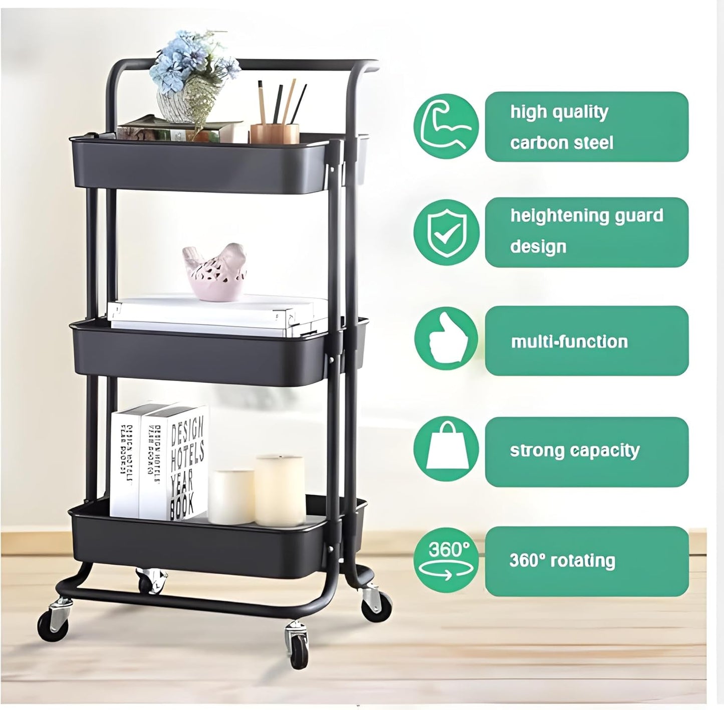 3-Layers Multi-function Trolley Storage Organizer(15262) Storage Organizer Apricot