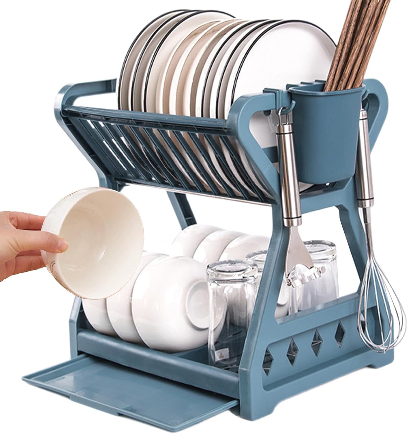 2-Tier-Dish Drying Rack & Utensil Holder(15254) Dish Rack Apricot