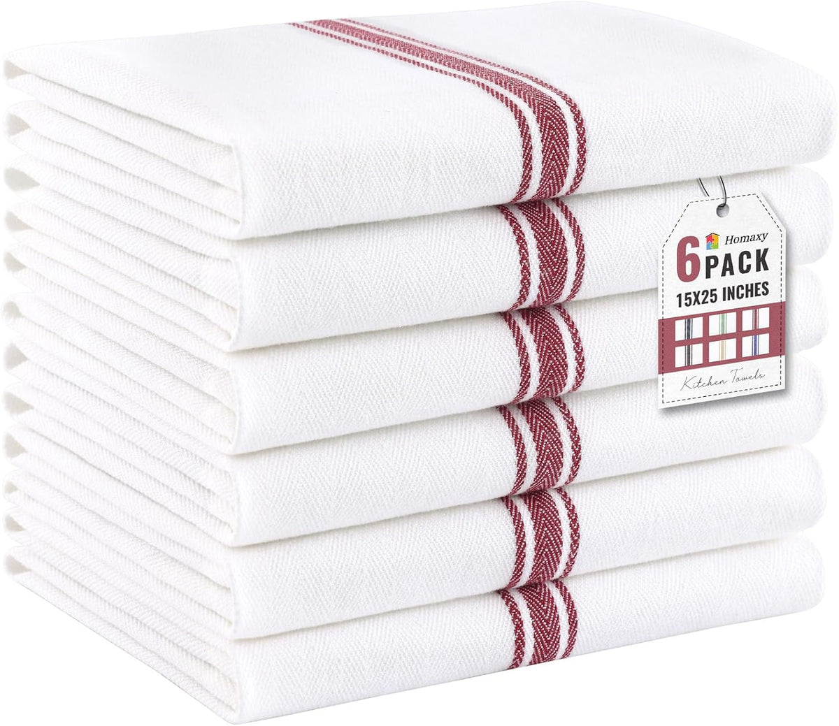 100% Cotton Kitchen Towels & Napkins 6 Pack- RED Apricot